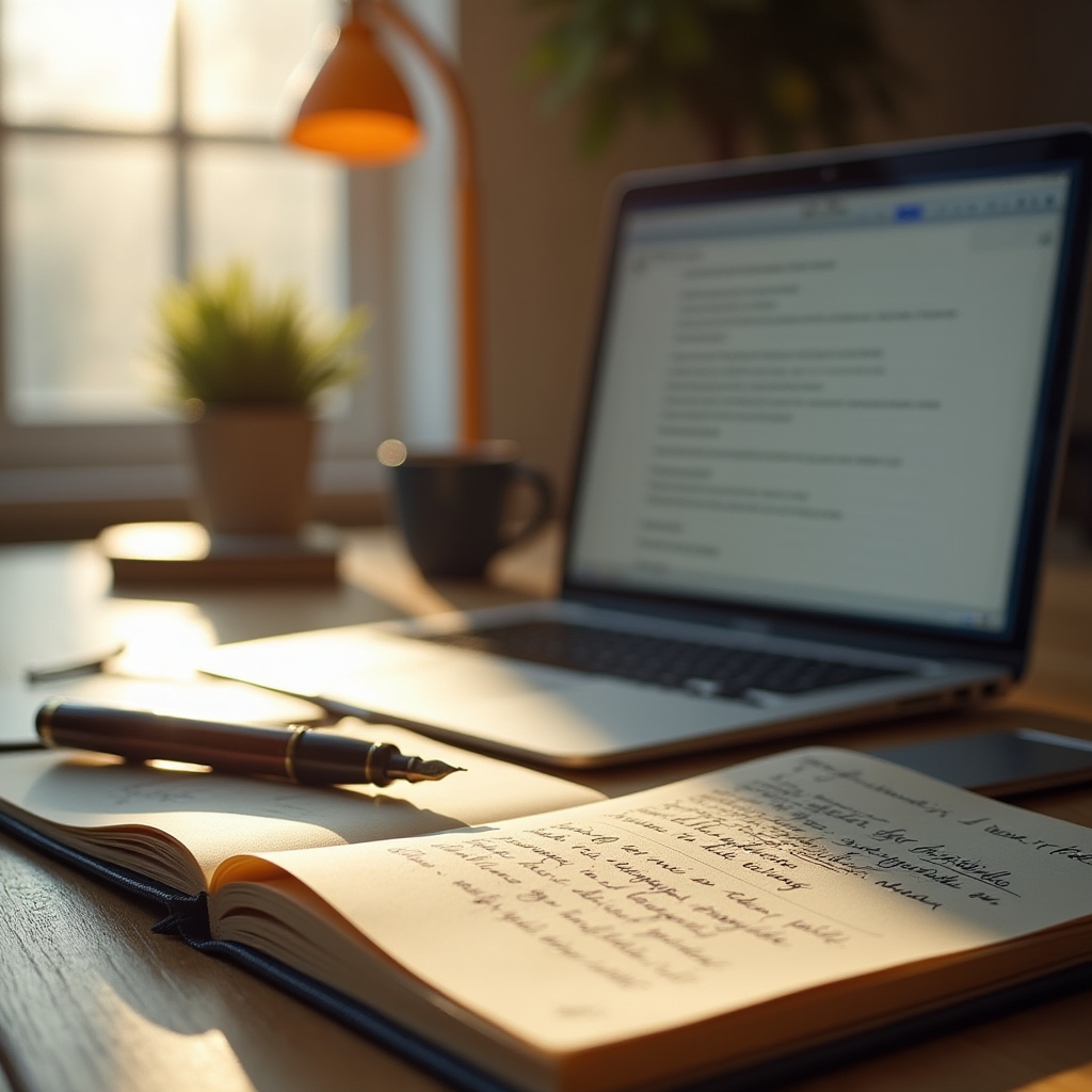 Professioneller Schreibtisch mit Laptop und Notizen